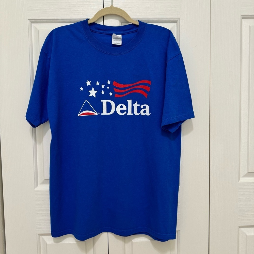 Vintage Delta Air Lines Atlanta Double Sided Graphic Tee Blue Large